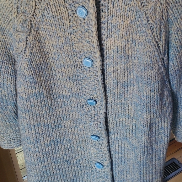 Vintage Handmade Pure Wool Blue Lined Heavy Knit Button-Down Sz. XL Coat - Picture 11 of 12